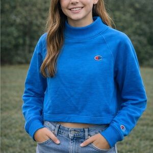Champion Electric Blue Cropped Mock Neck Sweatshirt